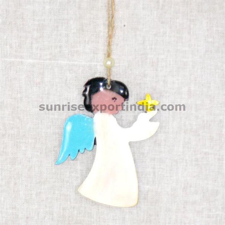 CHRISTMAS DECORATION HANGING RESIN AND WOOD ANGEL