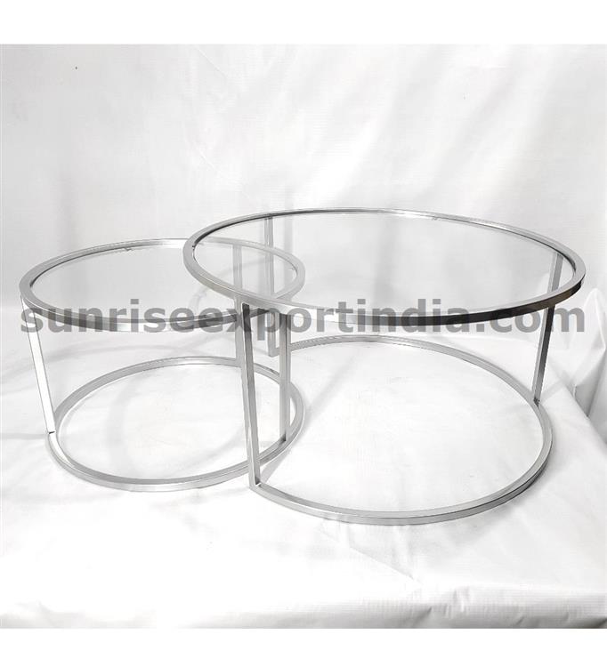 COFFEE TABLE SET OF 2 CHROME SILVER
