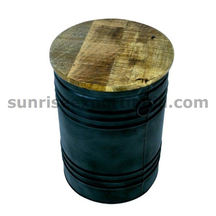 DRUM SHAPE SIDE TABLE WITH REMOVABLE WOODEN TOP