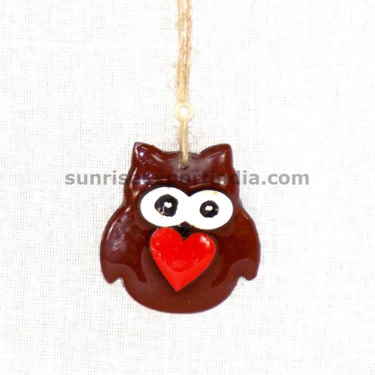 CHRISTMAS DECORATION HANGING RESIN AND WOOD OWL