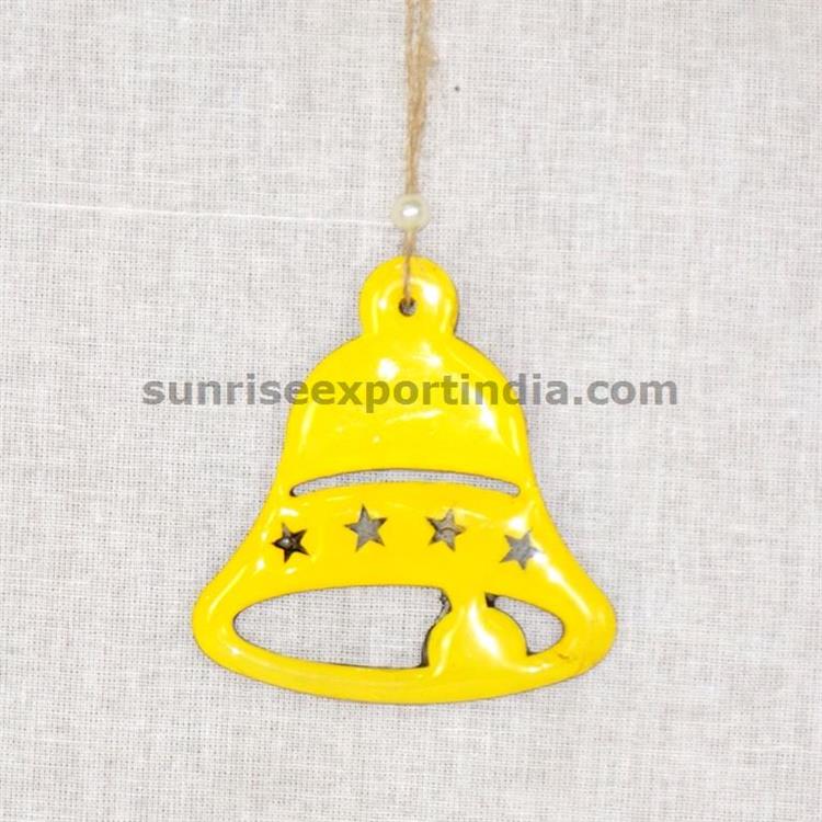 CHRISTMAS DECORATION HANGING RESIN AND WOOD BELL